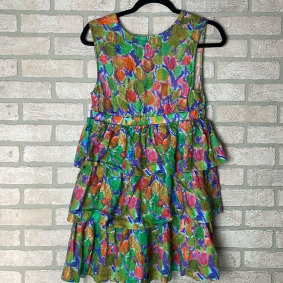 Hope for Flowers by Tracy Reese Organic Linen Watercolor Tiered Mini Dress Sz S - Picture 8 of 10